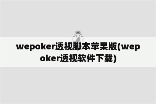 wepoker透视脚本苹果版(wepoker透视软件下载)