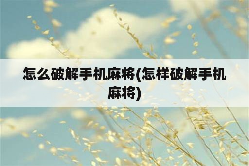 怎么破解手机麻将(怎样破解手机麻将)