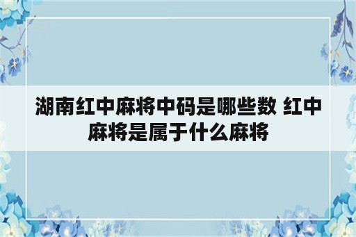 湖南红中麻将中码是哪些数 红中麻将是属于什么麻将