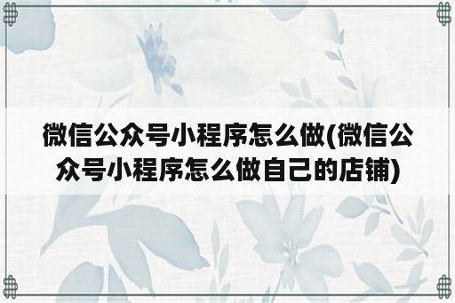 微信公众号小程序怎么做(微信公众号小程序怎么做自己的店铺)