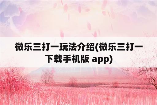 微乐三打一玩法介绍(微乐三打一下载手机版 app)