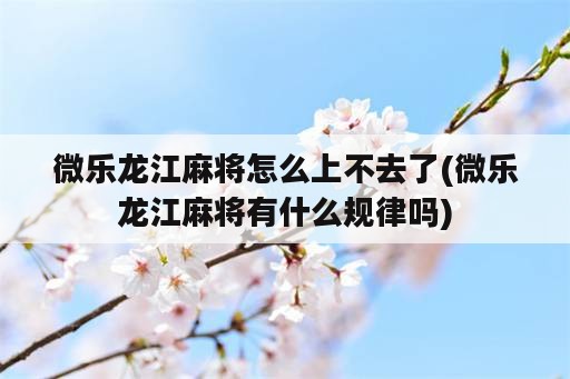 微乐龙江麻将怎么上不去了(微乐龙江麻将有什么规律吗)