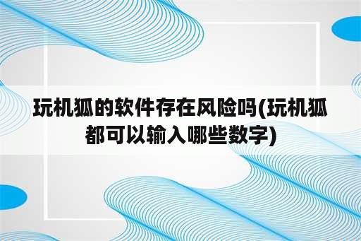 玩机狐的<strong>软件</strong>存在风险吗(玩机狐都可以输入哪些数字)