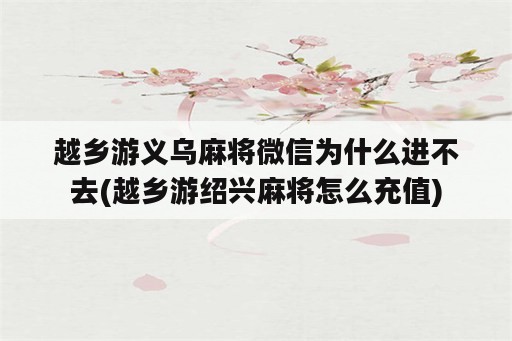 越乡游义乌麻将微信为什么进不去(越乡游绍兴麻将怎么充值)