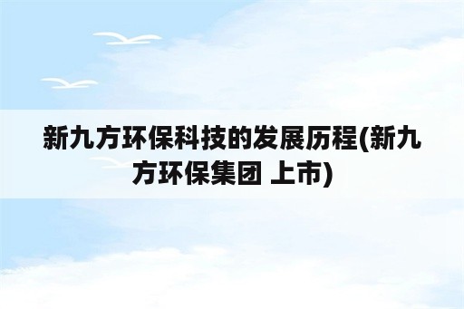 新九方环保科技的发展历程(新九方环保集团 上市)