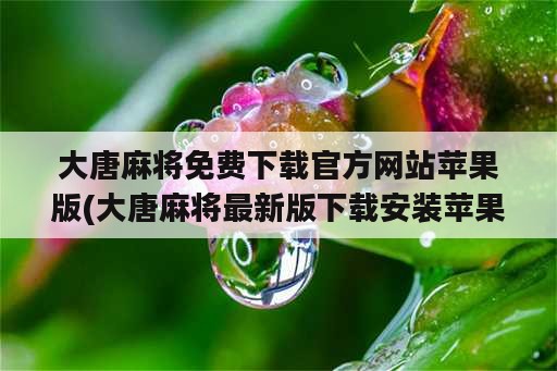 大唐麻将免费下载官方网站苹果版(大唐麻将最新版下载安装苹果)