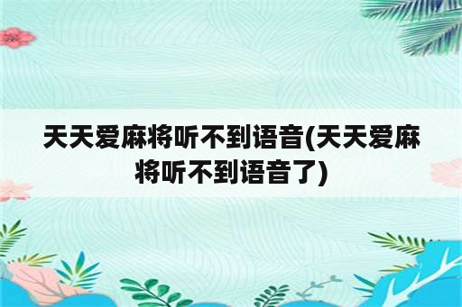 天天爱麻将听不到语音(天天爱麻将听不到语音了)