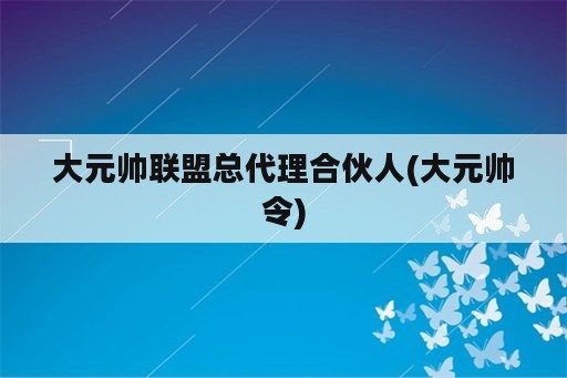 大元帅联盟总代理合伙人(大元帅令)