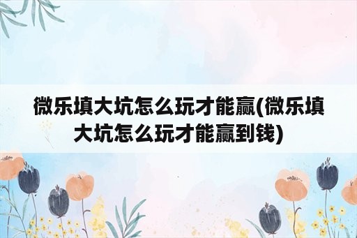 微乐填大坑怎么玩才能赢(微乐填大坑怎么玩才能赢到钱)