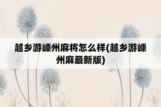 越乡游嵊州麻将怎么样(越乡游嵊州麻最新版)