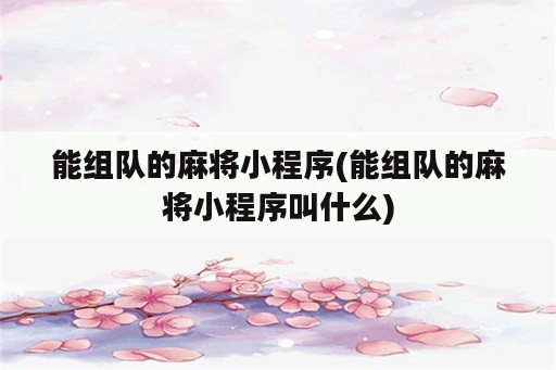 能组队的麻将小程序(能组队的麻将小程序叫什么)