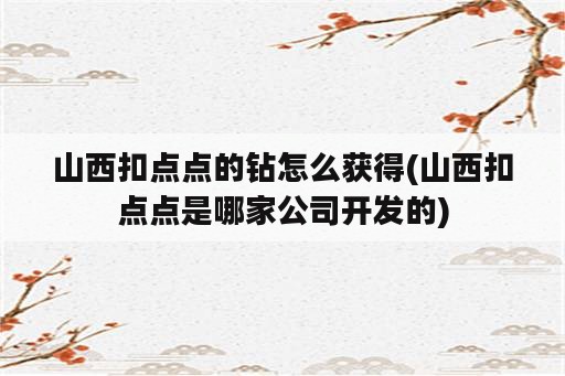 山西扣点点的钻怎么获得(山西扣点点是哪家公司开发的)