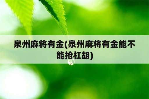 泉州麻将有金(泉州麻将有金能不能抢杠胡)