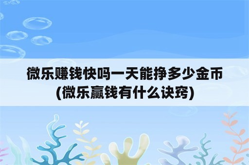 微乐赚钱快吗一天能挣多少金币(微乐赢钱有什么诀窍)