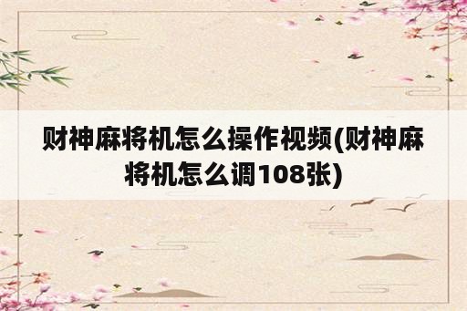 财神麻将机怎么操作视频(财神麻将机怎么调108张)