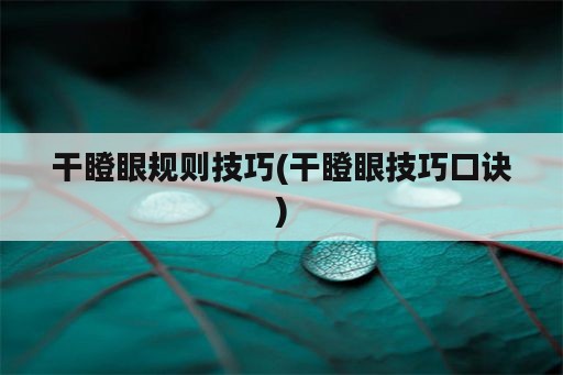 干瞪眼规则技巧(干瞪眼技巧口诀)