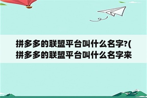 拼多多的联盟平台叫什么名字?(拼多多的联盟平台叫什么名字来着)