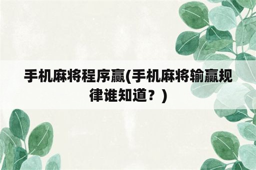 手机麻将程序赢(手机麻将输赢规律谁知道？)