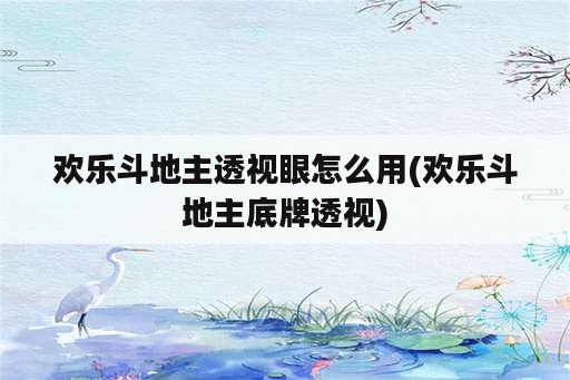 欢乐斗地主透视眼怎么用(欢乐斗地主底牌透视)